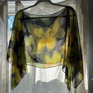 Vintage Rampage Sheer Floral Kimono Top Yellow Black Butterfly Sleeve Boho